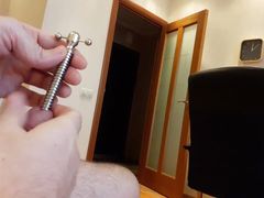 Penis tuner hollow screw urethral plug insertion and a cumshot through