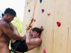 Curly bloke gets blacked by his climbing trainer