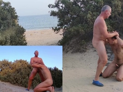 Mature Dad Stud Fellate and Spunk on Public Beach (two views) - Elder