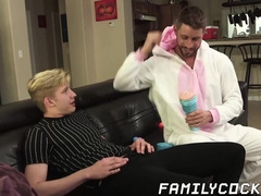 Twink seduced by stepfather with wet blowjob and fucked bare