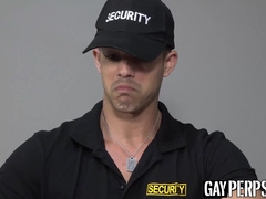 Horny police officer has his BBC sucked by two thieves in 69