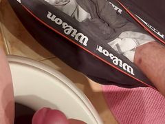 Cumshot on a quick sitting in the toilet