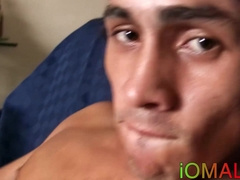 Smooth Latino homosexual plays with his hard cock solo