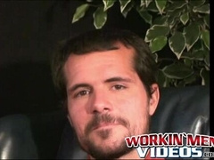 Hairy mature guy pulls out his dick on the sofa and comes