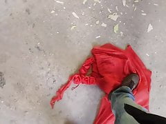 red dress 4 getting trampled and kicked on dirty floor