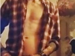 bearded redneck country boy pumps out a load
