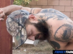 Lil' Man Stacked by his Bearded Parent Outside his Car