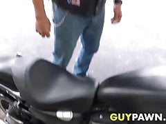 Straight biker rides cock for cash in the pawnshop