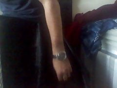 Wanking in full circle satin skirt and cumshot