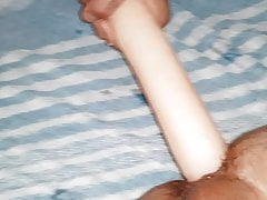 Deep anal dildo play