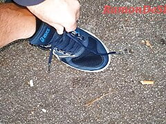 Master Ramon takes off his very sweaty shoes and socks and walks barefoot through the damp morning dew