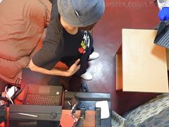 Laptop repairman helps me to fix my broken laptop and cum