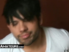 Good looking emo twink jacks off his hairy dick solo