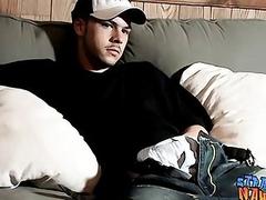 Jock thug masturbates his dick before cumming in his mouth