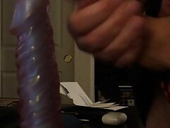 Horny Sissy Jerks on his nice blue Dildo SQUIRT SQUIRT