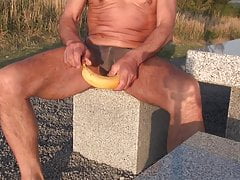 Banana breakfast in the morning sunrise