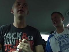 Pair of amateur twinks get picked up and they bone in a van