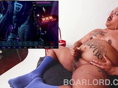 Teddy, dinosaur porn, playing video games