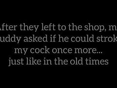 My old jerk off buddy gives me a handjob with gloves on while wives are shopping