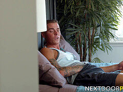 Young chiseled jock barebacked deeply by towheaded homosexual