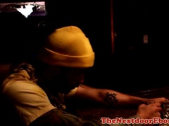 Black cub gobbling nutsackack while draining lollipop