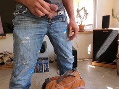 Solo outdoor adventure with a splash of cum on my wet jeans