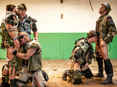 Army dudes get intimate in surreal group sex kinks