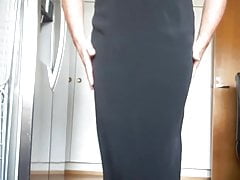 I wank in a Black dress, black stocking and black full slip