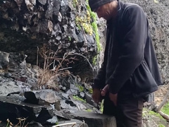 Naturbation Making A Cumfall Beside A Small Waterfall