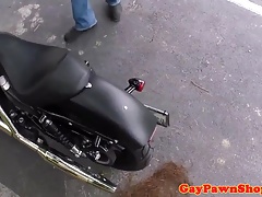 Straight biker guy cocksucks broker for cash