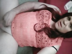 Chubby sissy dildos drinks cum