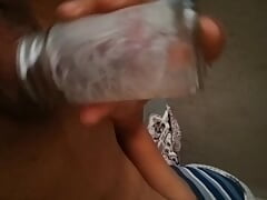 soaking cock in cream to pull the goose's neck in my room with a glass vagina