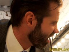 Hunk in suit and tie rimmed and fucked from behind