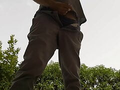 Hot guy jerks off outside