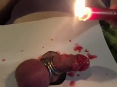 Wax torture, totally hot, whole glans covered
