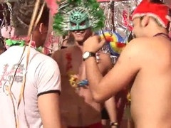 Guys from the carnival get into doggy style action with each other