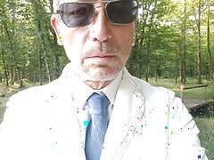 Daddy jerks off his big cock in his car.