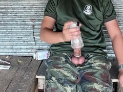 Military studs in uniform get handjobs and blow their loads