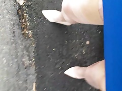 Walking in nude shoes outside