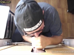 GLORYHOLE HOOK-UPS - DILF mature fapping and gargling off gloryhole man-meat