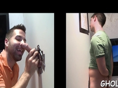 Faggot gives a gloryhole deep-throat