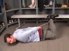 hogtied and ball gagged in shirt and tie