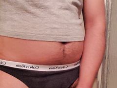 Wearing my wifes thong and top jerking to her