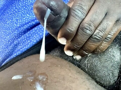 Crossdresser black gay guy jerking off outdoor in car and shooting big load of cum