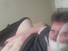 Thick bastard gauze ball-gagged while jacking