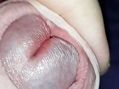 Close up precum and foreskin play