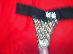 Cumshot on my aunt's sexy thong