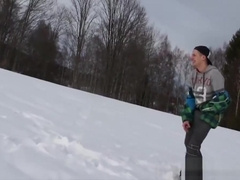 3 young guys on a snowboard holiday having 3-way fun