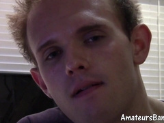 Gay teen Charlie shoots his load over his stomach in solo masturbation