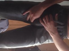 Anal pleasure in leather pants & stockings